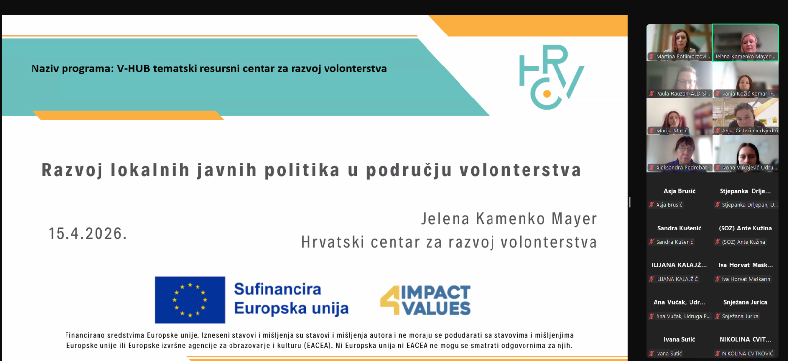 Webinar – Razvoj lokalnih javnih politika u području volonterstva (HCRV)